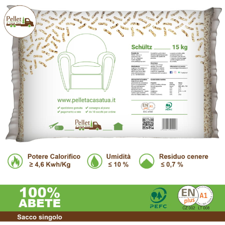 Pellet in sacchi con certificazione EN Plus A1