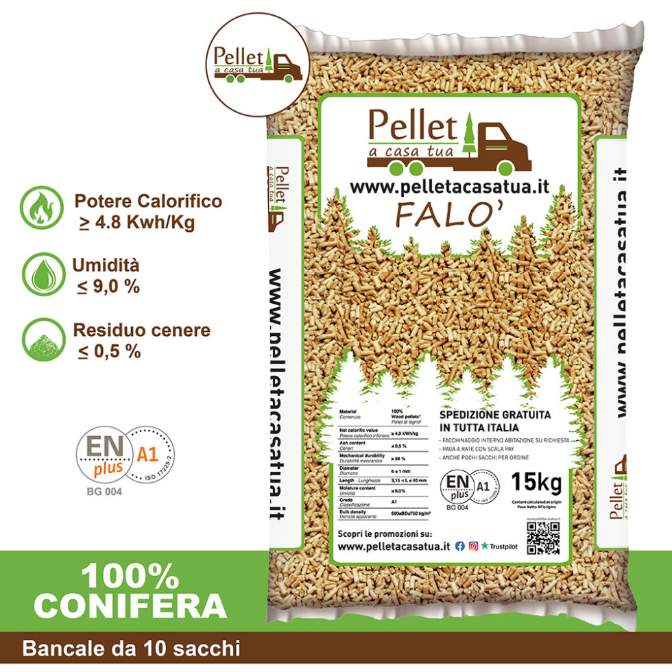 PELLET FALO' 100% CONIFERA - SACCHI DA 15 KG